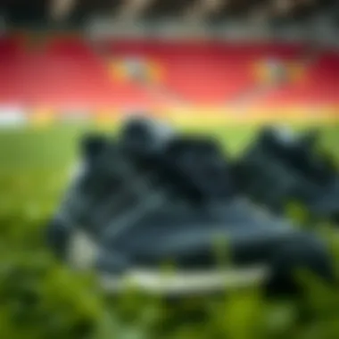 Intricate Design Features of Adidas Shoes Close-up of black Adidas shoes showcasing design details