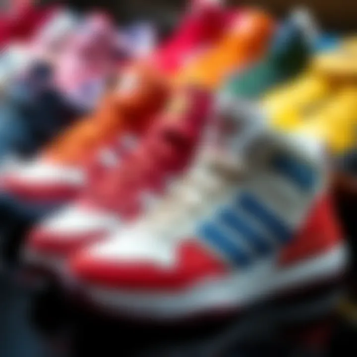 Color Variations of Adidas Children's Basketball Shoes Adidas youth basketball shoes displayed in various colors