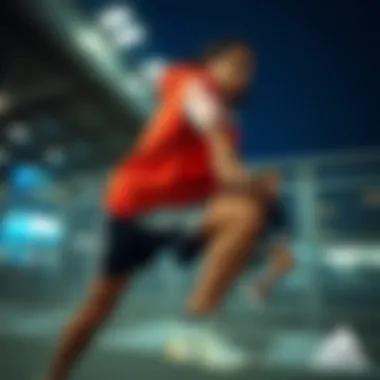 Dynamic display of Adidas Bermuda sportswear in motion.