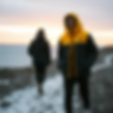 Stylish and functional down jacket showcased in a fashion context