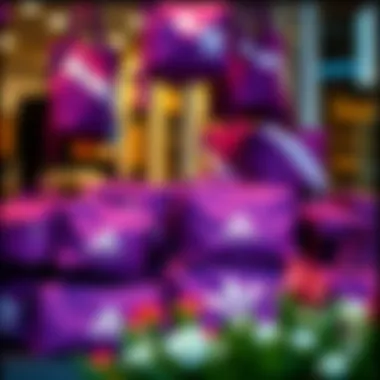 Various models of Adidas purple bags displayed together