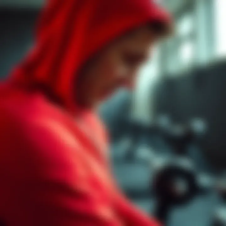 Athlete wearing the Adidas red tracksuit during an intense workout