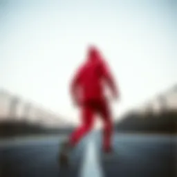 Dynamic view of the Adidas red tracksuit showcasing its sleek design