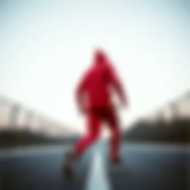 Dynamic view of the Adidas red tracksuit showcasing its sleek design