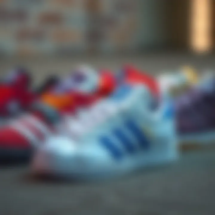 A collection of Adidas Samba children's shoes showcasing various styles