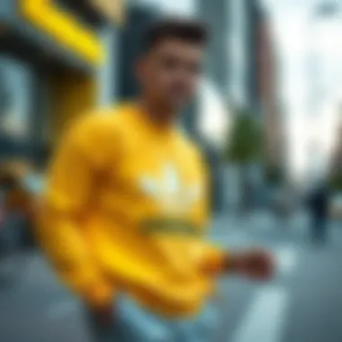 Comfortable fit of Adidas yellow sweatshirt in urban setting