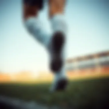 Athlete wearing non-slip soccer socks during a match