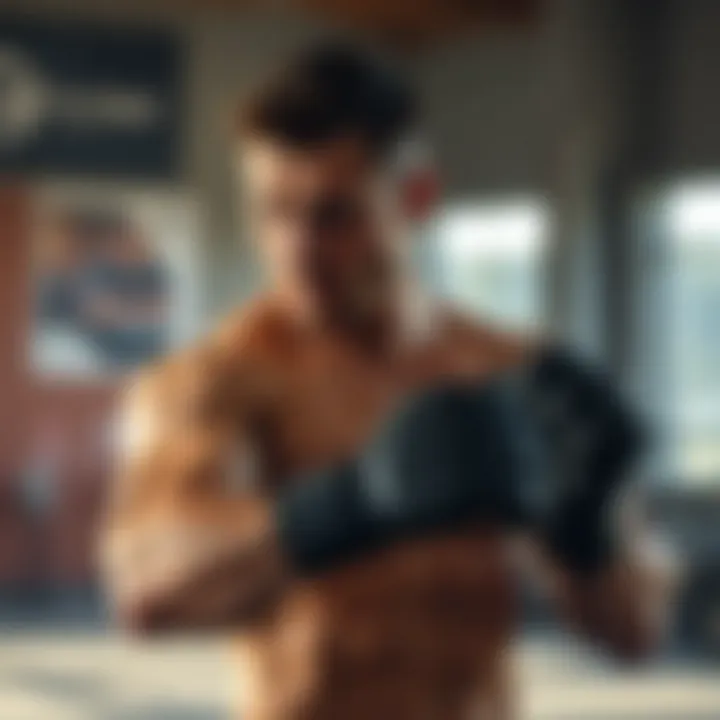 Athlete wearing weight gloves during workout