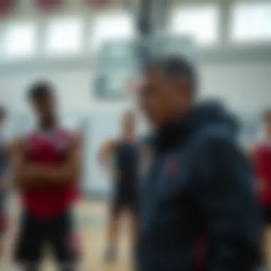 Coach giving strategy instructions to players