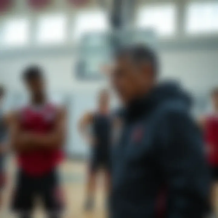 Coach giving strategy instructions to players