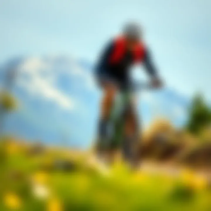 A cyclist riding through a scenic mountain trail