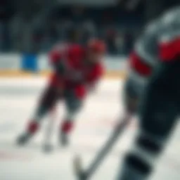 Dynamic ice hockey action on the rink