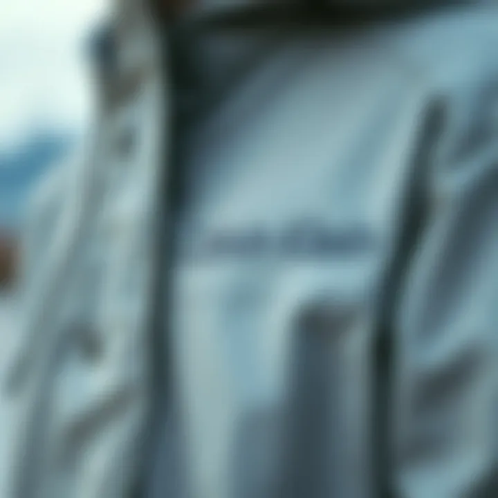 Close-up view of the fabric and detailing of a Calvin Klein coat