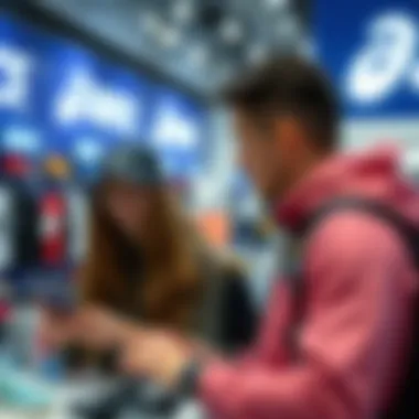 Customer interacting with Asics staff for product information