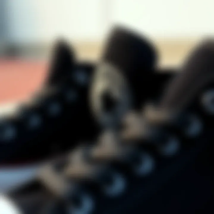Close-up of short black Converse shoes showcasing their design and texture