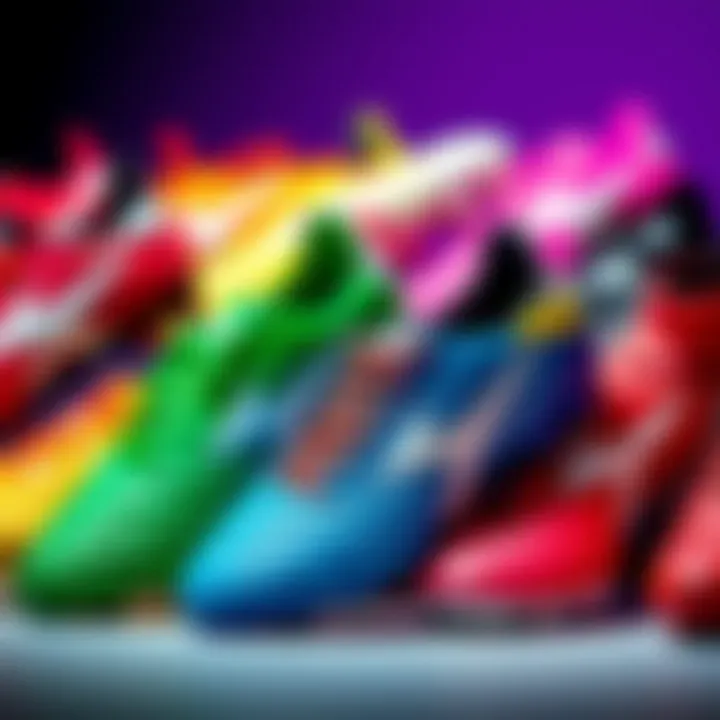 A vibrant display of Diadora football boots in different colors and styles.