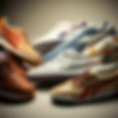 A comparison of various Diadora models laid out in a dynamic arrangement.