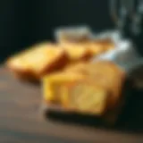Golden corn bread slices on a wooden table