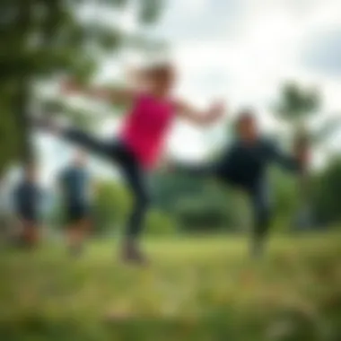 Dynamic Balance Training in Nature Athletes engaging in dynamic balance training outdoors