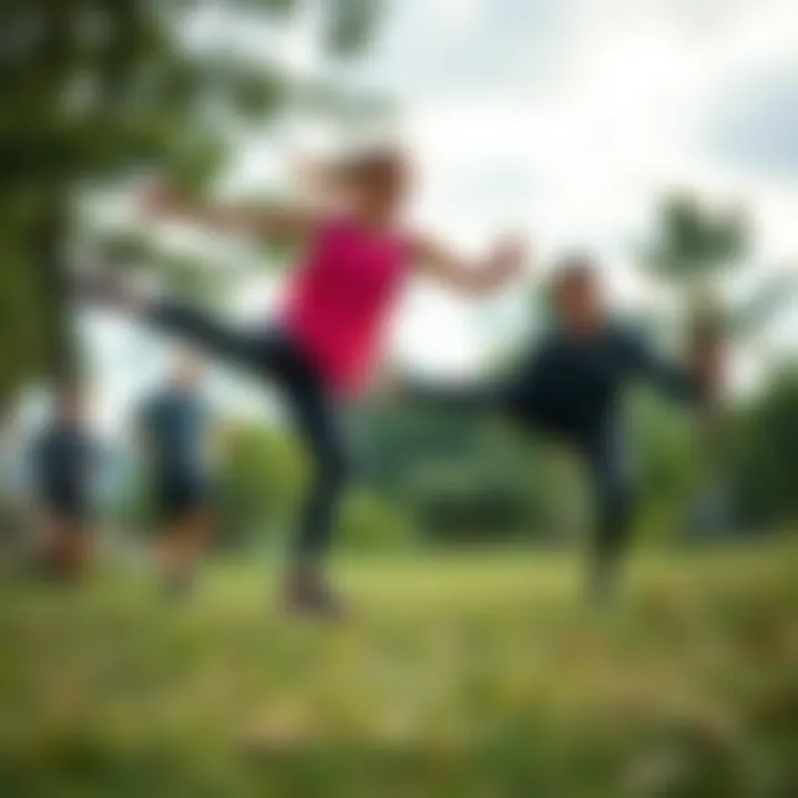 Dynamic Balance Training in Nature Athletes engaging in dynamic balance training outdoors