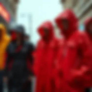 Different styles of raincoats displayed elegantly