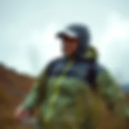 Dynamic outdoor activity in a rain jacket