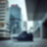 A stylish pair of athletic shoes on a modern urban background