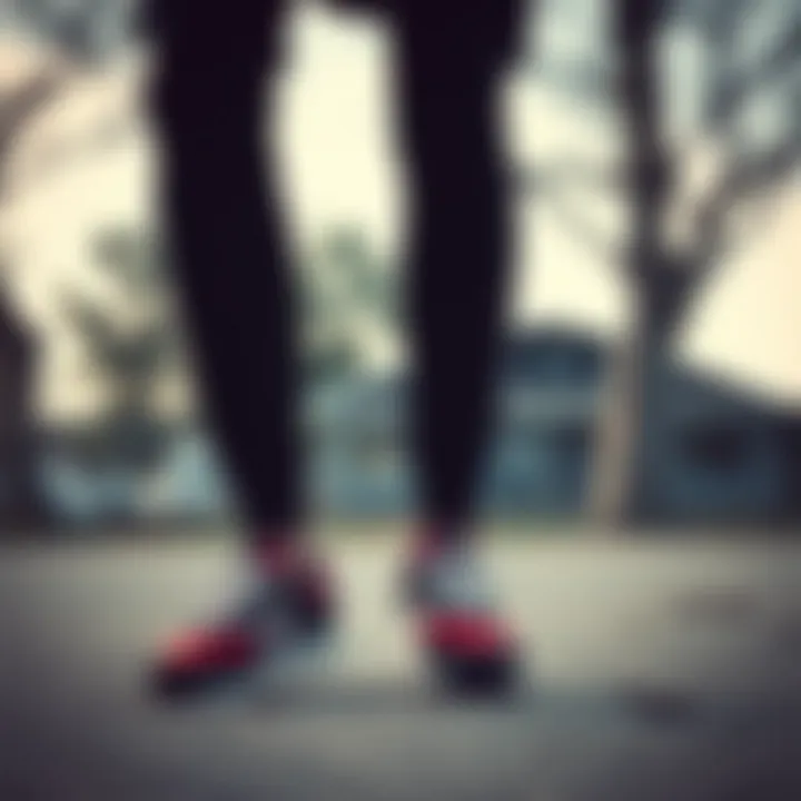 Athletic shoes paired with trendy sportswear in an outdoor setting