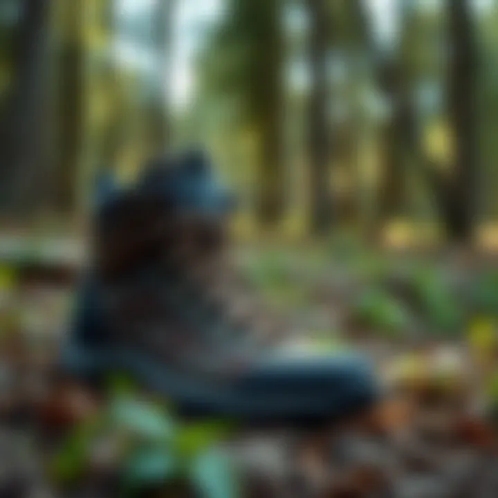 Trekking boots in a natural forest setting