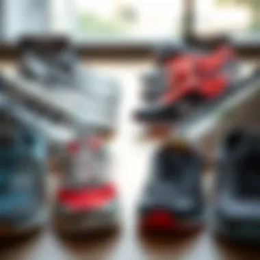 Comparison of Different Types of Sports Shoes Different types of sports shoes arranged for comparison