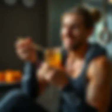 A fitness enthusiast enjoying a healthy snack with flax and honey