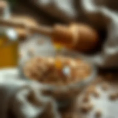 A bowl containing a mixture of flax seeds and honey