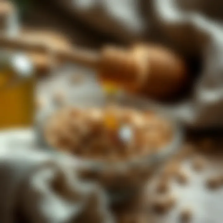 A bowl containing a mixture of flax seeds and honey