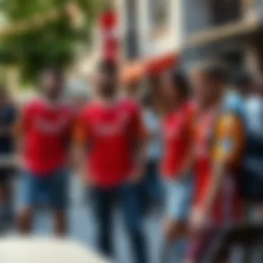 Group of friends in Galatasaray jerseys enjoying a day out