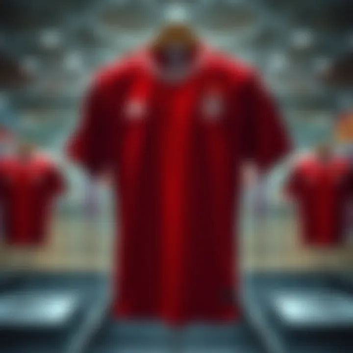 Historic Galatasaray jerseys displayed in a museum setting