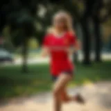 A woman wearing a Galatasaray jersey while jogging in a park