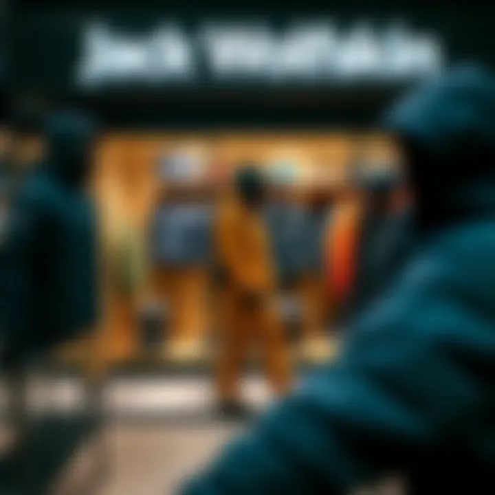 A collection of Jack Wolfskin sportswear displayed in-store