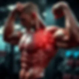 Illustration of muscle fibers undergoing hypertrophy