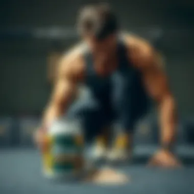 Athlete's Performance with Protein Support An athlete engaging in a workout session with protein powder nearby