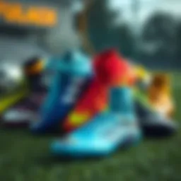 A collection of various football boots showcasing different designs and colors