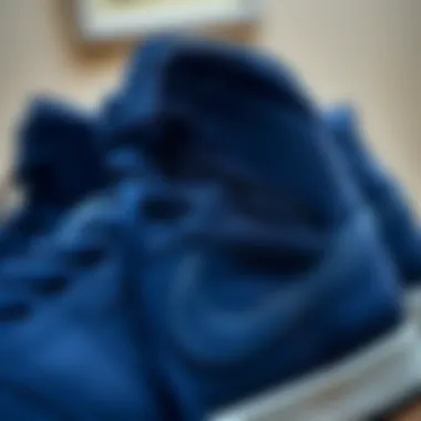 Distinctive Navy Blue Colorway in Air Jordan Close-up of the distinctive navy blue colorway on Air Jordan models