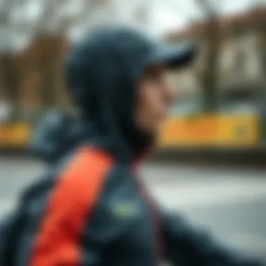 Athletic individual wearing Lacoste rain gear during exercise