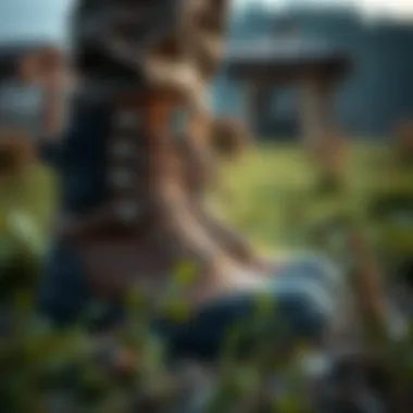 A serene nature setting with the boots highlighting outdoor activities.