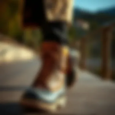 Stylish outfit complemented by lumberjack outdoor boots.