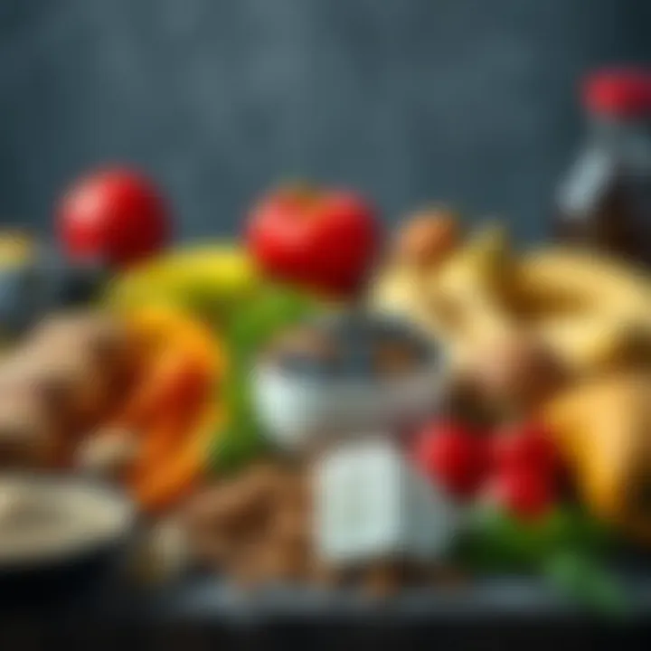 Diverse Food Sources of Macros A vibrant assortment of healthy foods representing carbohydrates, proteins, and fats.