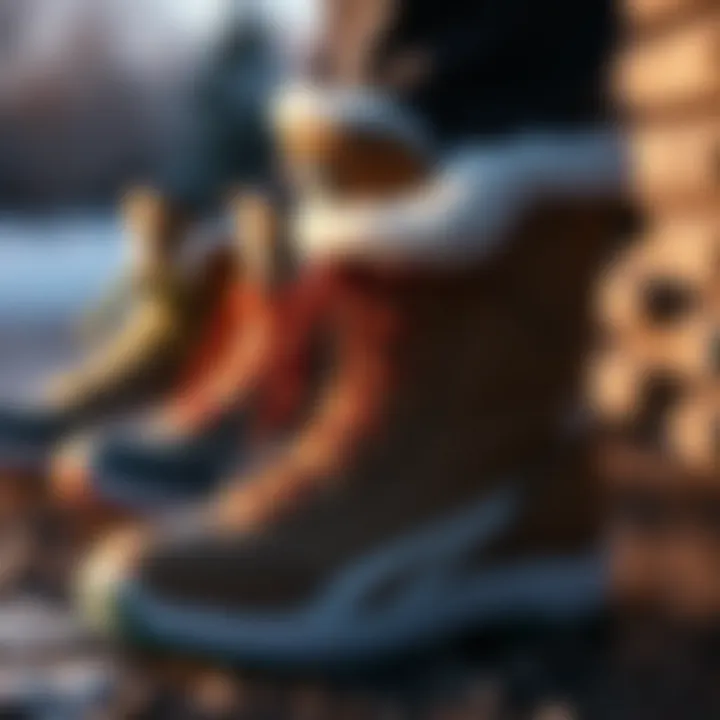 Various materials used in snow boots