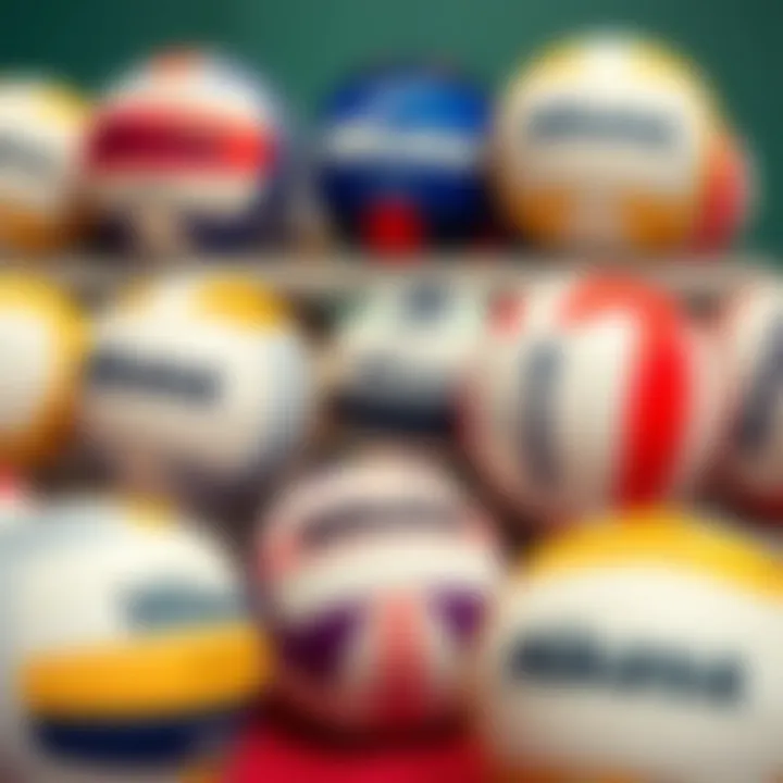 Mikasa volleyballs displayed in various colors and designs