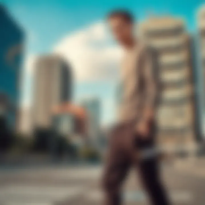 Urban Fashion Meets Functionality Urban landscape with individual showcasing National Geographic sweatpants