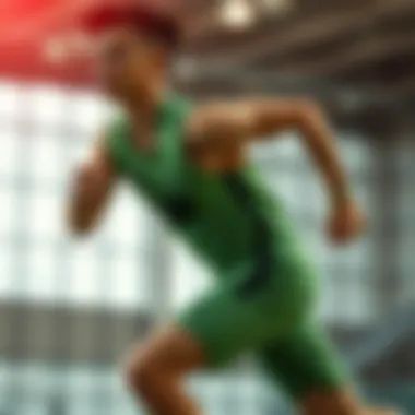 An athlete in motion wearing the New Balance green series gear, highlighting its performance and fit