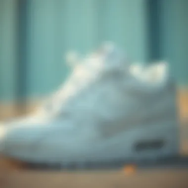 Close-up of Nike Air white shoes highlighting design details